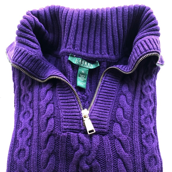 Lauren Ralph Lauren Sweaters - Lauren, Ralph Lauren Purple Quarter Zip Cable Knit Sweater Women’s XL, purple.